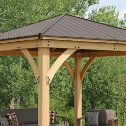 Best Sale 👍 Hardtop Yardistry Meridian Gazebo ✔️ -Teak Outdoor Furniture Elegant shop scaleSOW094