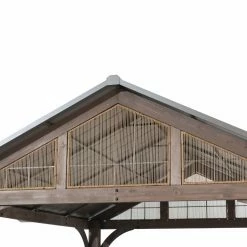 Best deal ⌛ SummerCove Maple 12 Ft. X 14 Ft. Cedar Framed Gazebo With Steel Hardtop Roof - Brown 🎁 -Teak Outdoor Furniture Elegant shop scaleSUNR1225